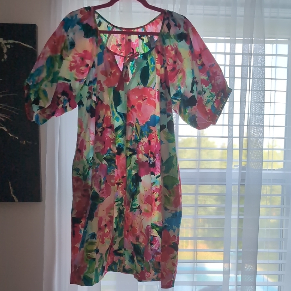 Colorful Floral Dress with Puff Sleeves